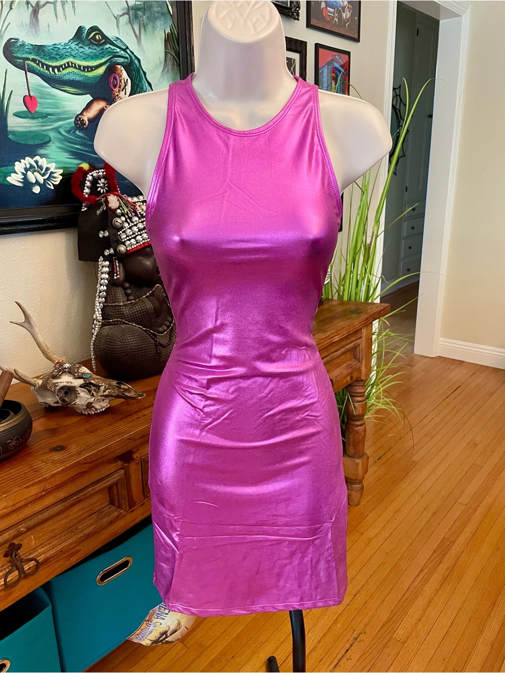 Vintage 1990’s Ujena Pink Metallic Stretch Dress NWT S